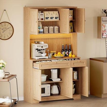 Pantry Cabinet with Charging Station and Light, Tall Kitchen Pantry Storage - Image 3