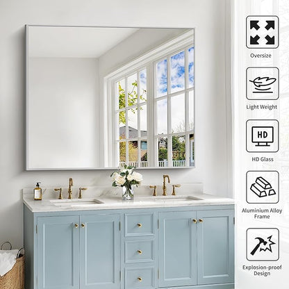 40x48inch Silver Bathroom Mirror, Large Rectangular Wall Mirrors - Image 5