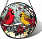DASTOLL Stained Glass Window Hanging, Love Birds Cardinals Sun Catchers by DASTOLL