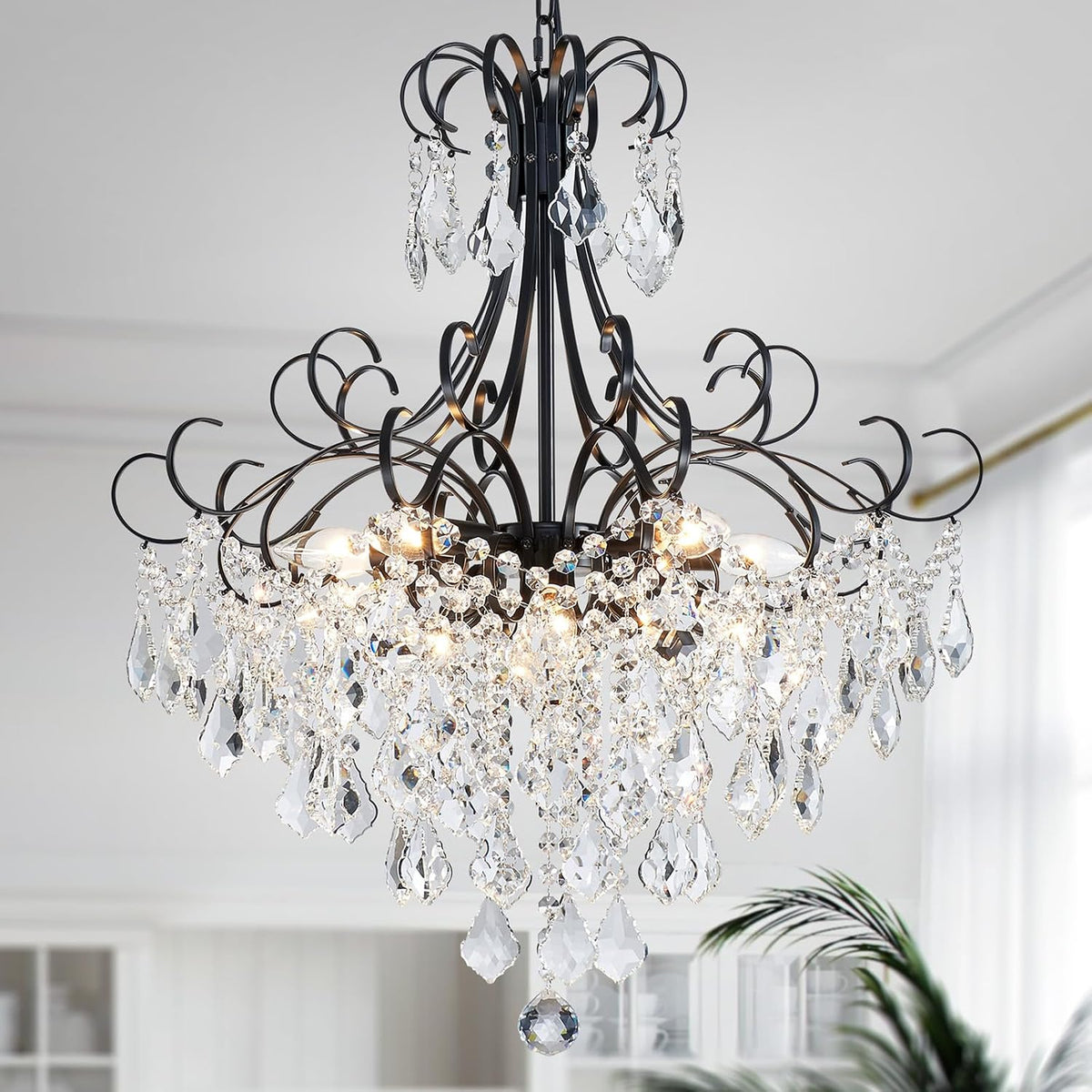 WUZUPS Crystal Chandelier 10-Light Pendant Ceiling Light Modern Lighting Fixt...