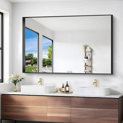 Black Bathroom Mirror, 36x55 Inch Rectangular Deep Frame Mirror, Large Wall - Image 2