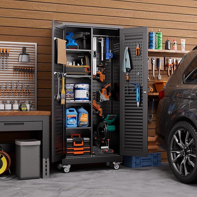 SUXXAN Broom Closet with Wheels 71"x 31.5"x15.75", Metal Cleaning Cabinets with - Image 8