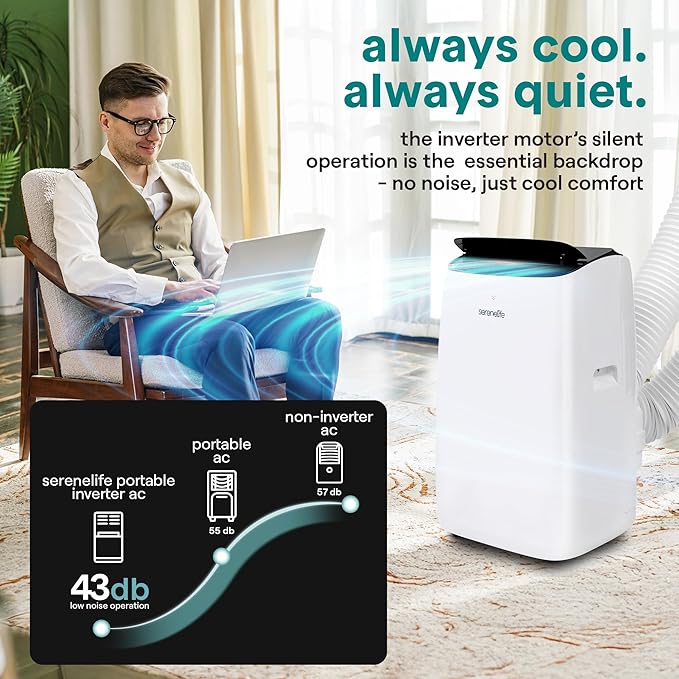 SereneLife 14000 BTU Ultra Quiet Portable Inverter Air Conditioner, Smart - Image 4