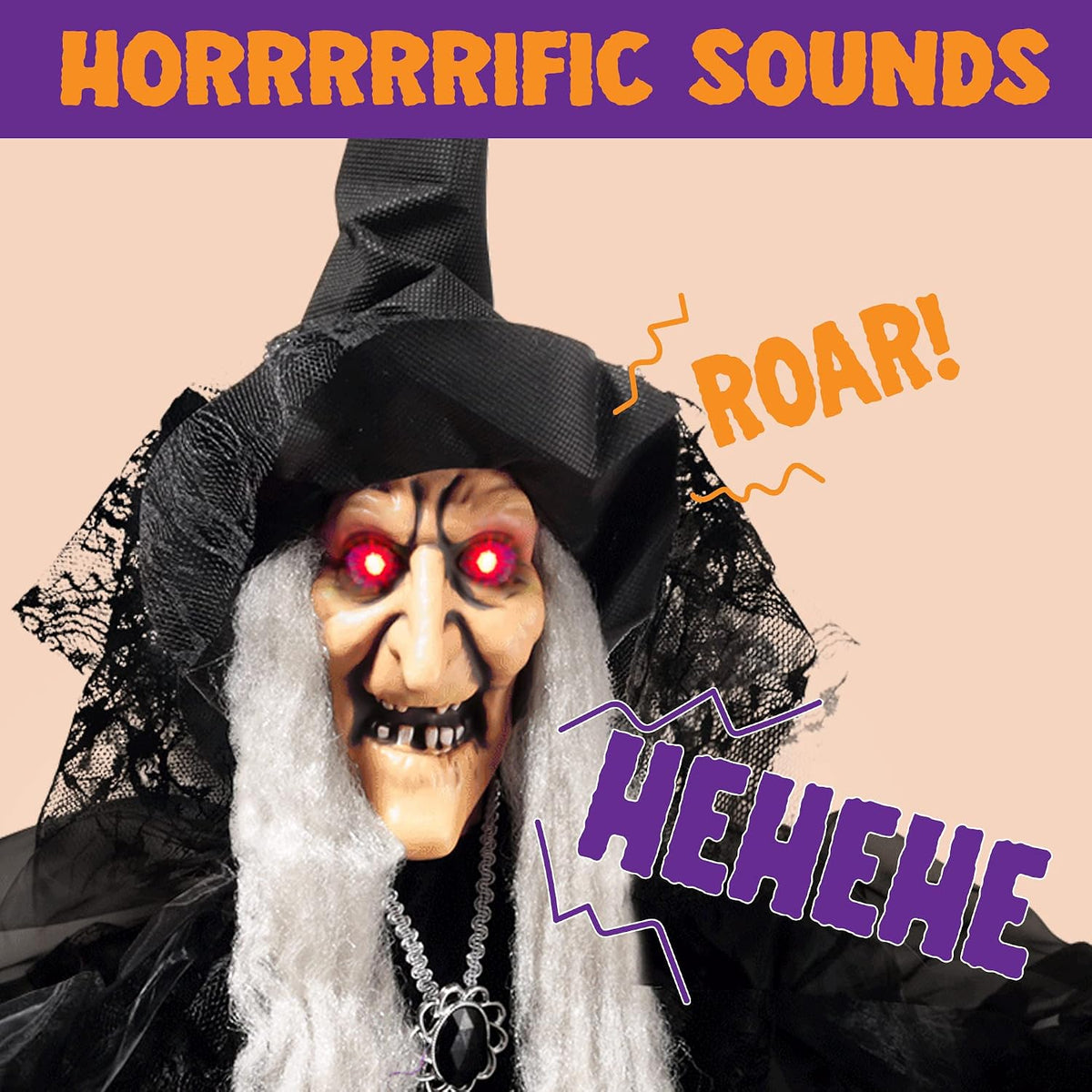 JOYIN 47” Animated Witch Halloween Decorations Outdoor Indoor, Scary Hallowee...