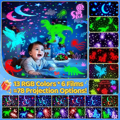 One Fire Night Light for Kids Gifts, 6 Films+78 Lighting Modes Ceiling Star - Image 3
