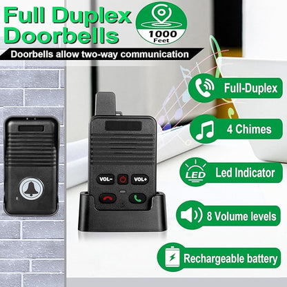 Wireless Doorbell, Hands Free Intercom Doorbells 1000ft Range, Full Duplex Two - Image 2