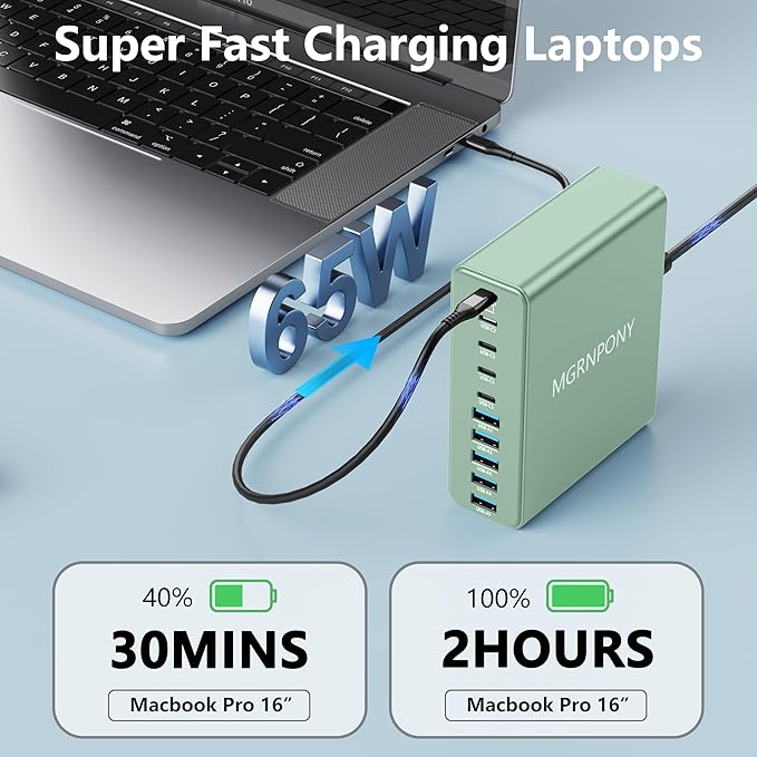 320W USB C Charger Block, 10-Port USB C Charging Station GaN III PD 65W PC - Image 3