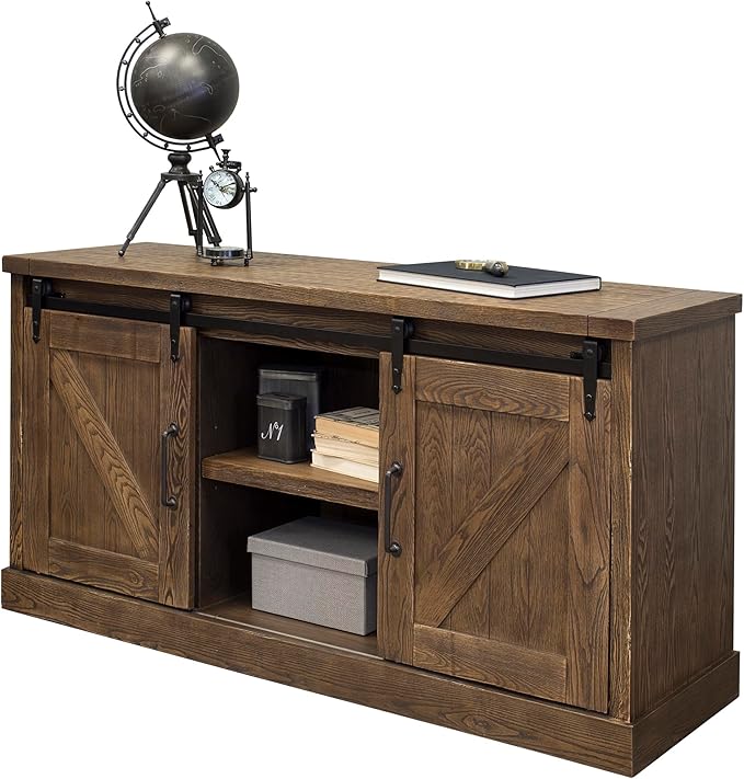 Avondale 60" TV Console Barn Door Entertainment Stand Wood Accent Cabinet Brown - Image 9