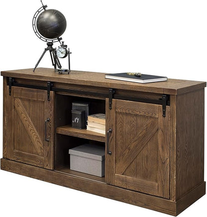 Avondale 60" TV Console Barn Door Entertainment Stand Wood Accent Cabinet Brown - Image 9