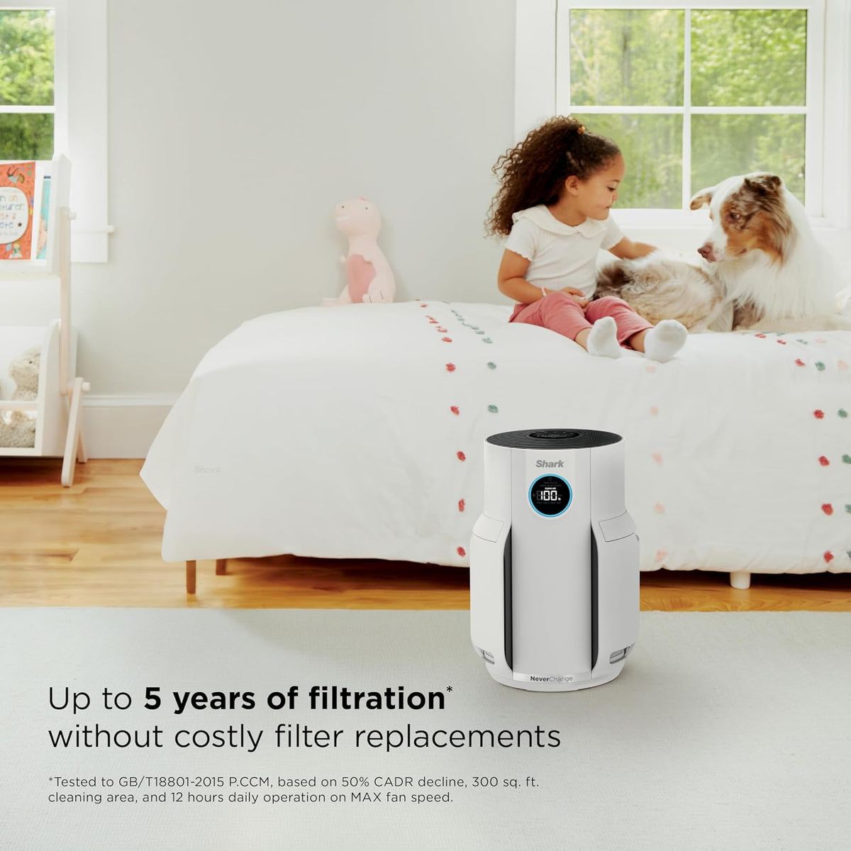 shark neverchange air purifier, hp153, white showing dimensions