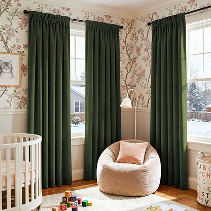 Lazzzy Green Velvet Curtains 84 Inch Long Blackout Thermal Insulated Room - Image 7
