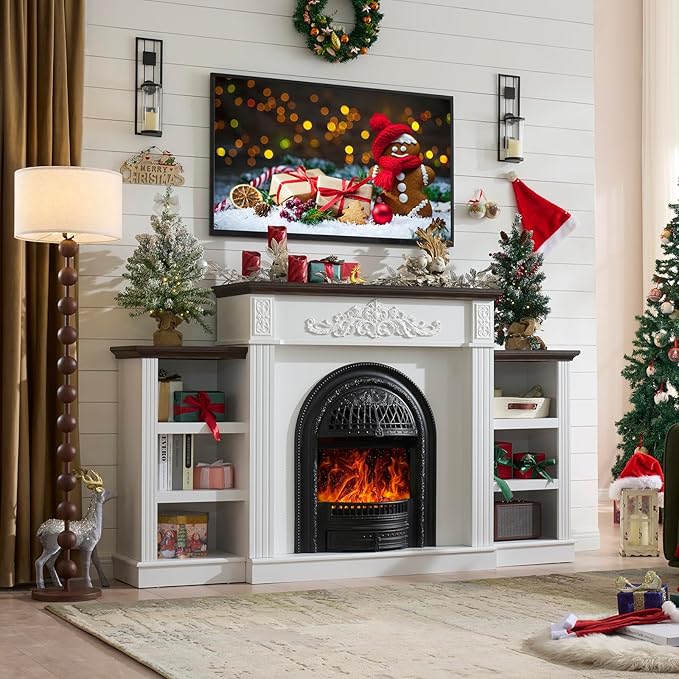 78" Electric Fireplace with Mantel, Birdcage-Style Fireplace Entertainment - Image 8
