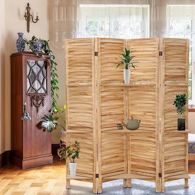 4 Panel Room Divider with Shelves, Room Dividers and Folding Privacy Screens - Image 8