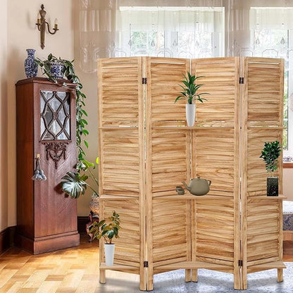 4 Panel Room Divider with Shelves, Room Dividers and Folding Privacy Screens - Image 8