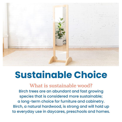 ECR4Kids Double-Sided Wooden Bi-Directional Mirror, Montessori, Natural | Durable birch, GREENGUARD Gold Certified, shatter-resistant mirror, anti-tip feet, vertical & horizontal use, classroom/home