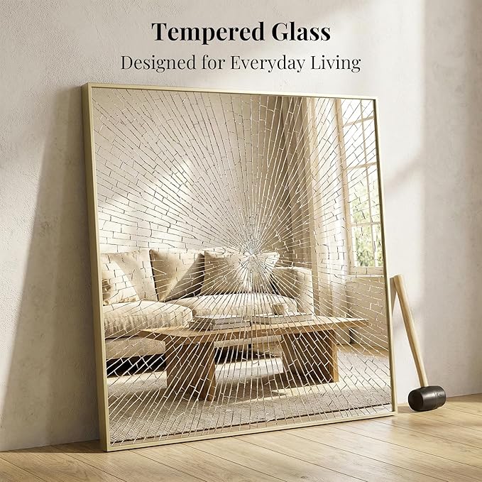 30"x30" Gold Square Mirror for Wall, Metal Framed Bathroom Vanity Mirror - Image 6