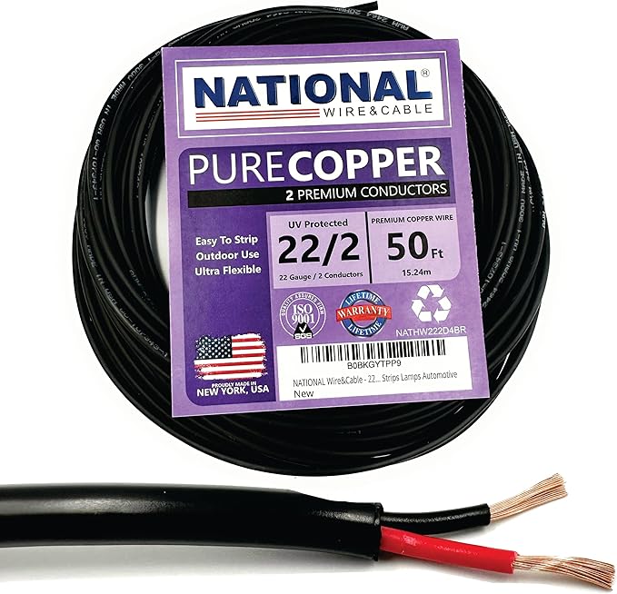 NATIONAL Wire & Cable – 22 AWG 2-Conductor Premium Copper Wire, 50 ft, Stranded by NATIONALWireCable