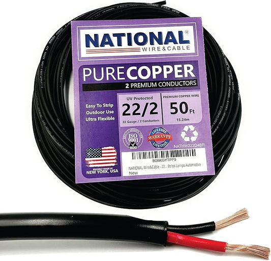 NATIONAL Wire & Cable – 22 AWG 2-Conductor Premium Copper Wire, 50 ft, Stranded by NATIONALWireCable