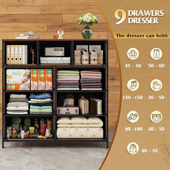 WLIVE 9 Drawer Dresser, Fabric Storage Tower - Image 5