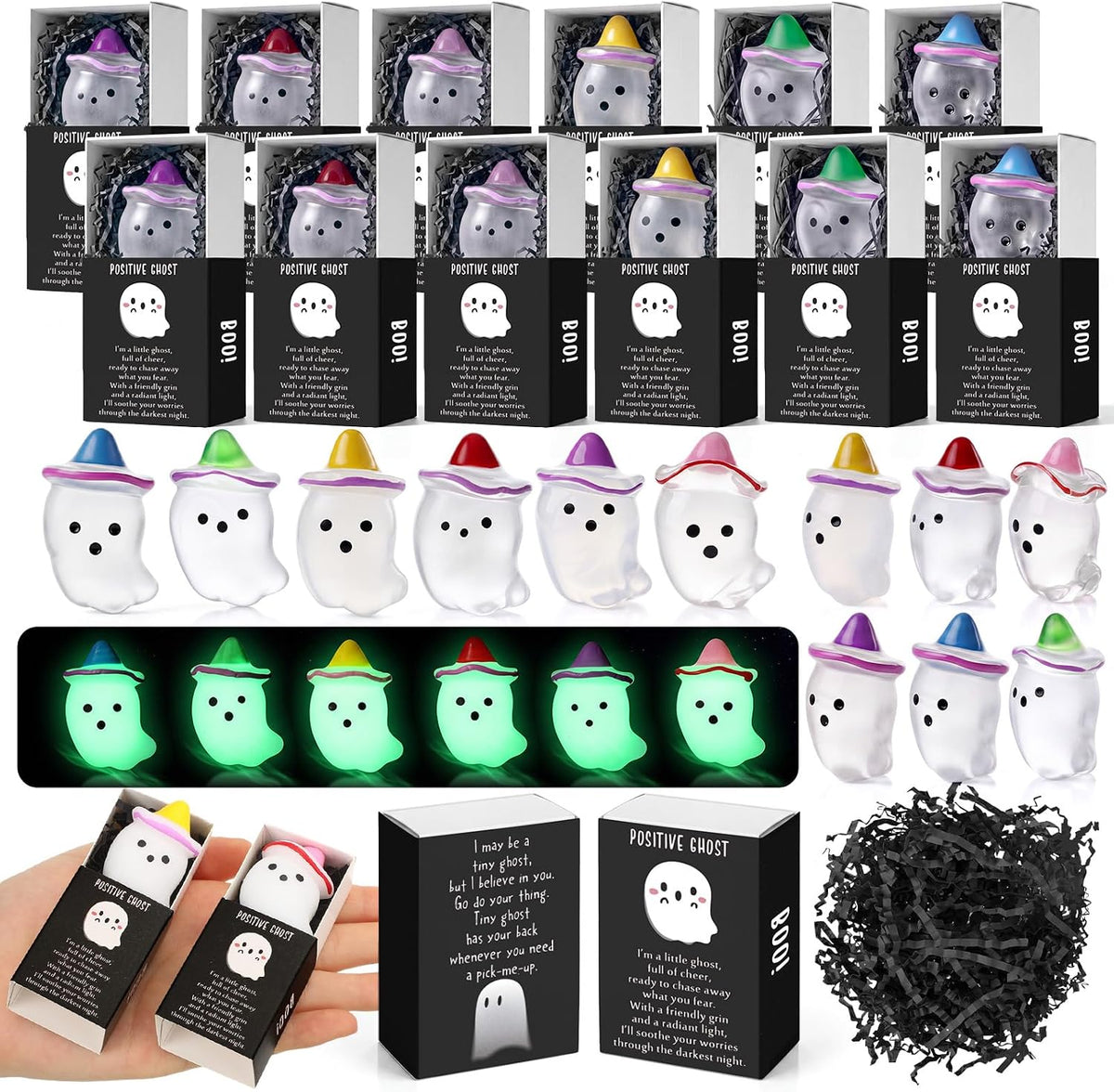 100 Sets Halloween Positive Gifts Luminous Ghost Desk Decor Trinkets, Clear