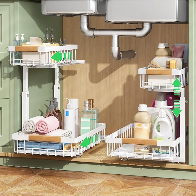 Kitstorack Under Sink Organizer, 2 Packs 2 Tier Under Sink Organizers and by Kitstorack