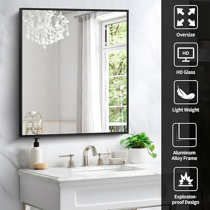 Black Bathroom Mirror for Wall, 30x36 Inch Rectangle - Image 6
