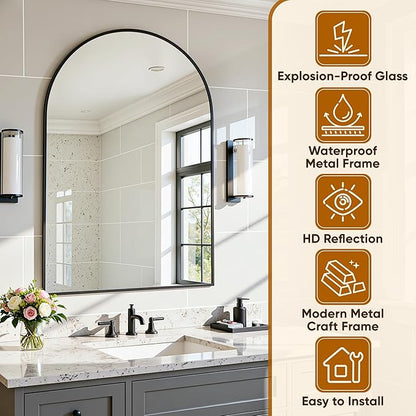Arched Mirror 20"x30", Bathroom Mirror, Wall Mounted Vanity Mirror - Image 4