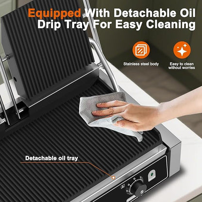 Commercial Dual Head Panini Grill, 3400W Electric Sandwich Panini Maker - Image 7