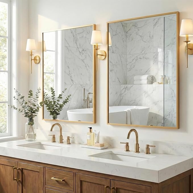 24''x36'' Gold Bathroom Mirror | Antique Brass Deep-Set Recessed Metal Frame | - Image 3