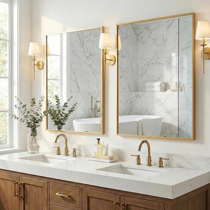 24''x36'' Gold Bathroom Mirror | Antique Brass Deep-Set Recessed Metal Frame | - Image 3
