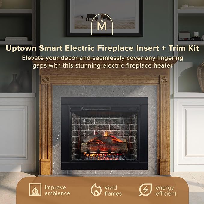 Modern Ember Uptown 28" Smart Electric Fireplace Insert + Trim Kit, Alexa/WiFi - Image 2