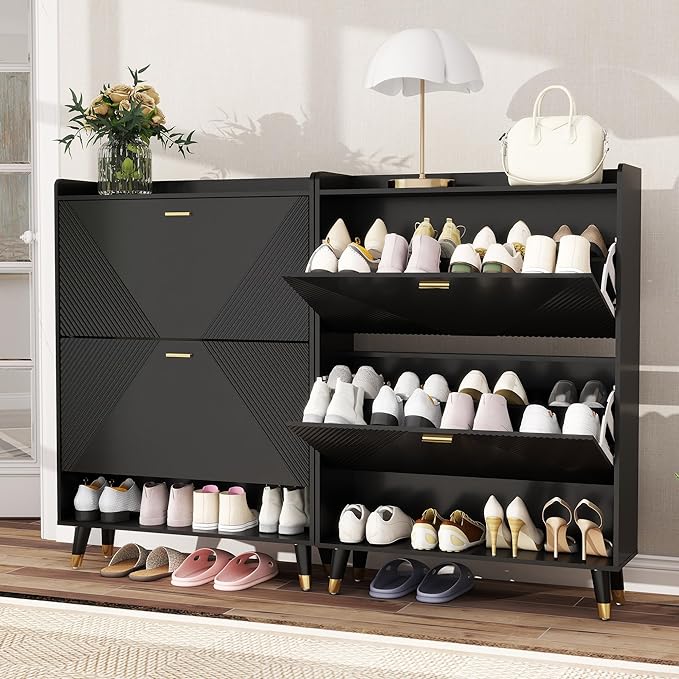 Shoe Cabinet Storage for Entryway, Shoe Organizer Cabinet Flip Drawers Narrow by LuxuryFurniture