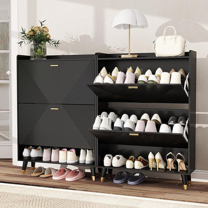 Shoe Cabinet Storage for Entryway, Shoe Organizer Cabinet Flip Drawers Narrow by LuxuryFurniture