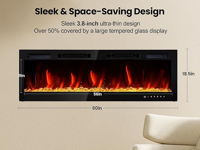 RealSmart Electric Fireplace Heater Inserts 60" Wall Mounted Electric Fireplace - Image 7