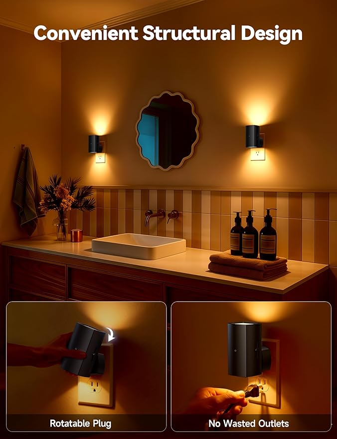Brightown 2 Pack Black White Night Lights Plug into Wall, Modern Night Light - Image 4