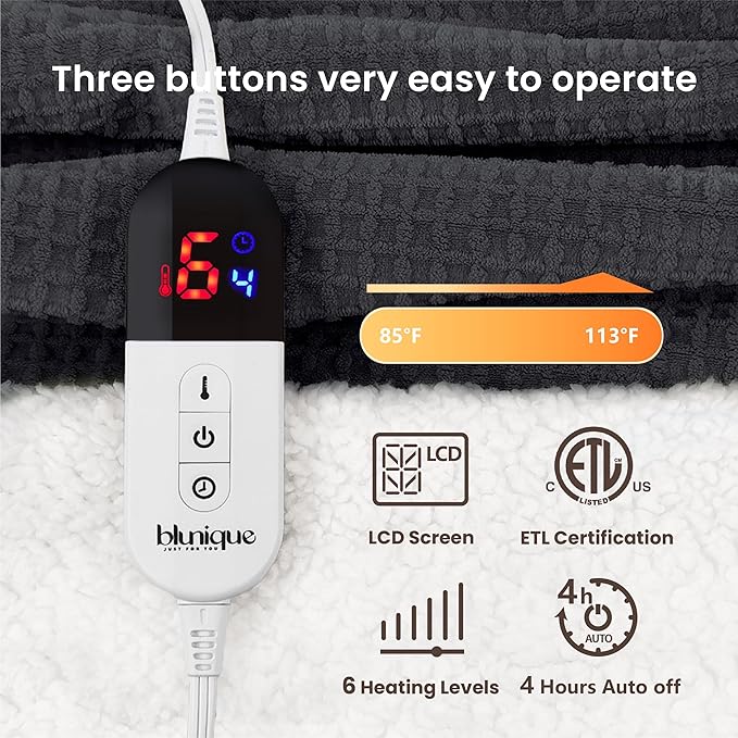 Heated Blanket Electric Throw Waffle, 50x60 Inches Sherpa Fleece Fast Heating - Image 5