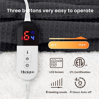 Heated Blanket Electric Throw Waffle, 50x60 Inches Sherpa Fleece Fast Heating - Image 5