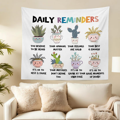 MNOSAIOO Mental Health Floral Wall Tapestry Hanging for Classroom Kids, Daily Reminders Tapestry, Inspirational Cute Cacti Tapestries Wall Decor for Bedroom Therapy Office School Counselor 60x50 inch