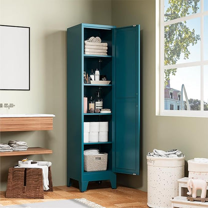 COFaR 67" Tall Pantry Cabinet, Peacock Blue Storage Cabinet - Image 3