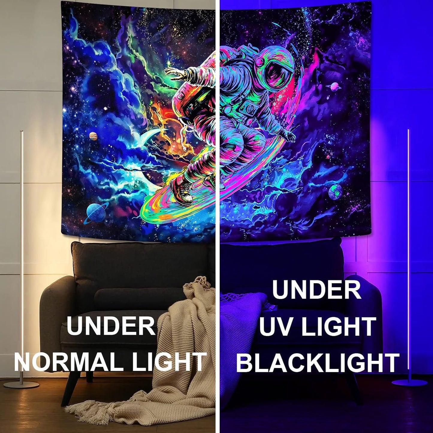 kampdream Astronaut Space Surfer Tapestry, Cosmic Galaxy Planet Art Wall Hanging, Cool Decor Poster for Men's Bedroom/Dorm, 48x36 Inch