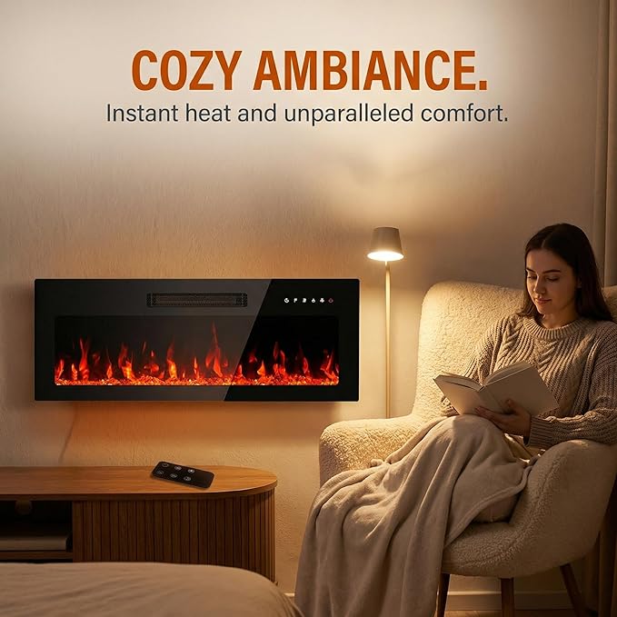 36" Electric Fireplace Insert, Wall Mounted & Recessed Heater, Slim - Image 3