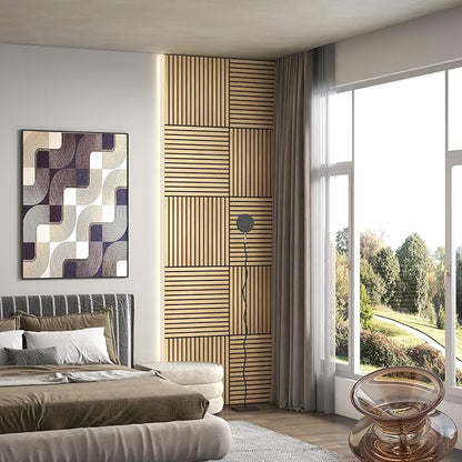 HOMCOM 4 Pack 3D Acoustic Panels, Wood Slat Wall Paneling - Image 6
