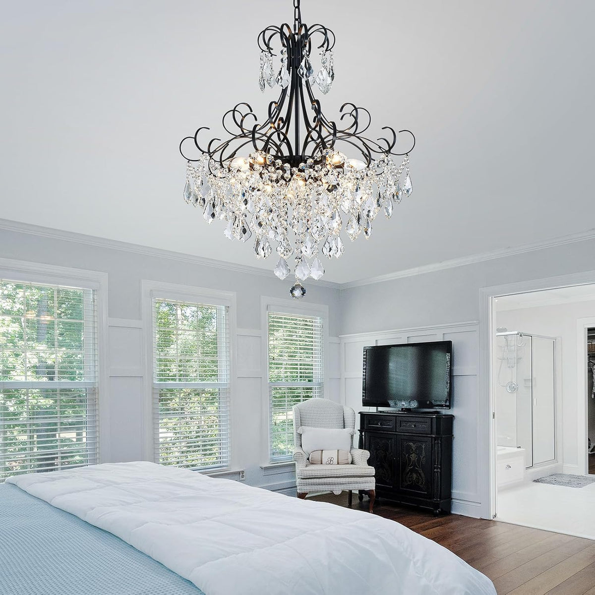 WUZUPS Crystal Chandelier 10-Light Pendant Ceiling Light Modern Lighting Fixt...