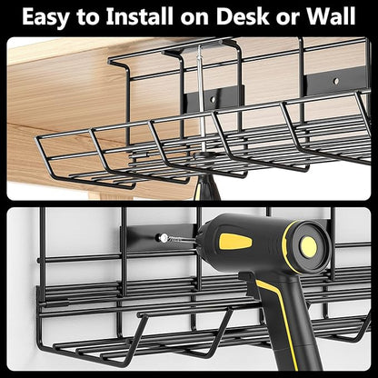 2 Pack DELAMU Under Desk Cable Management Tray, Metal Cord Cable Organizer - Image 3
