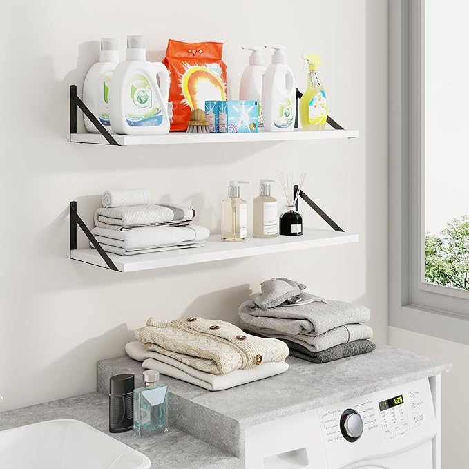 Axeman 30 Inch Floating Shelves | 10 Inch Deep White Wall Shelves Set of 2 | - Image 2