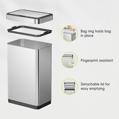 EKO EcoNova 13.2 Gallon/ 50L Automatic Sensor Kitchen Trash Can, Stainless - Image 8