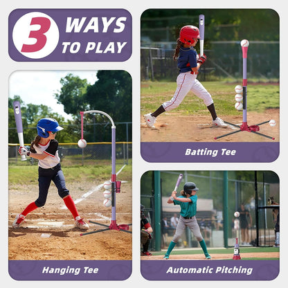 wee wonders 3-in-1 t ball set, adjustable height shown in use