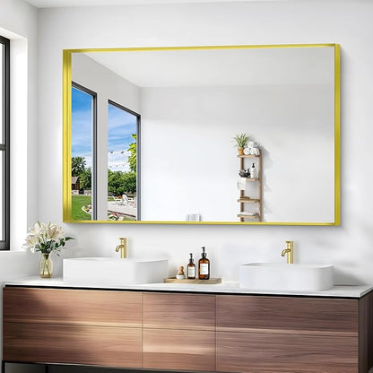 Gold Bathroom Mirror, 36x55 Inch Rectangular Deep Frame Mirror, Large Wall - Image 2