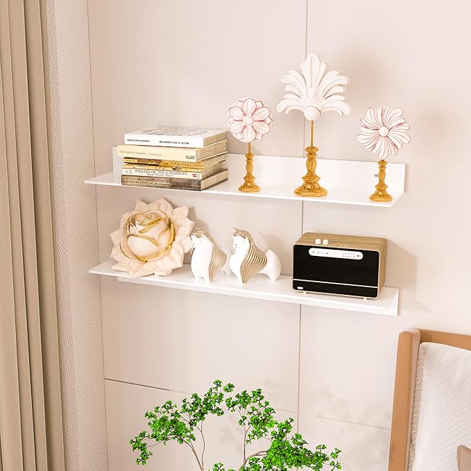30 Inch White Floating Shelves for Wall Décor, Acrylic Storage Wall Shelf Holder - Image 5