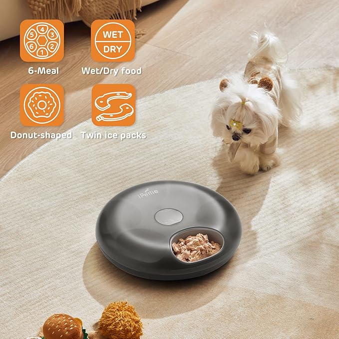 iPettie Donut Frost 6 Meal Cordless Automatic Pet Feeder, Dry & Wet Food - Image 2